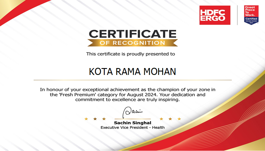 Certificate of Recognition - Aug 2024