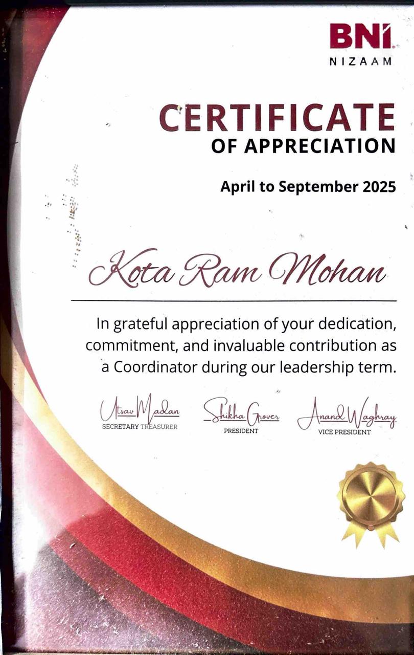 BNI Nizam - Certificate of Appreciation - Apr 2025 To Sep 2025