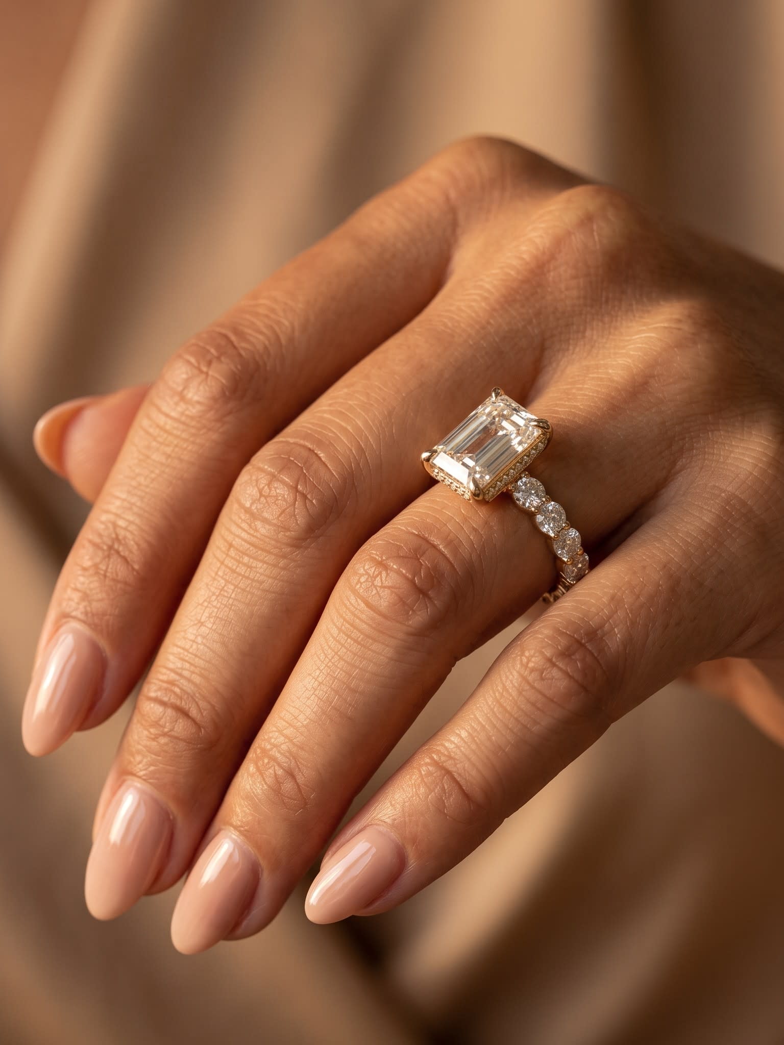 Emerald Cut Lab Diamond Hidden Halo Ring, 10K Yellow Gold