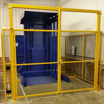 A clean and efficient pallet changing system in operation, highlighting safety features.