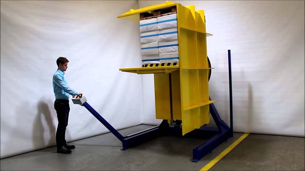 An illustration showing a pallet changer and graphs indicating cost savings and ROI.