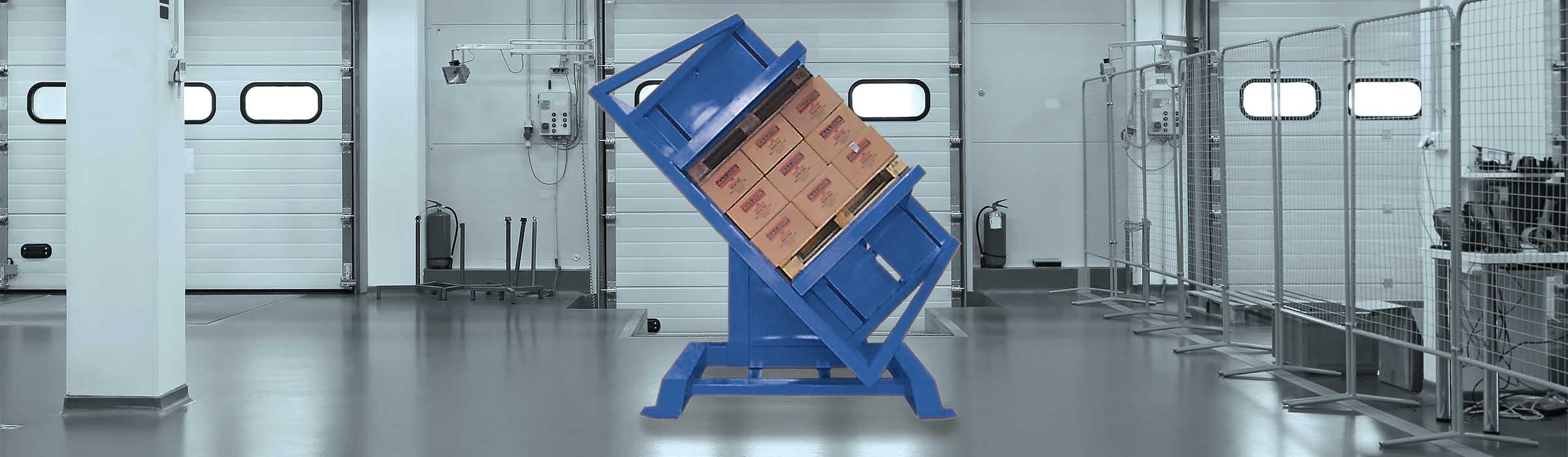 A modern pallet inverter machine integrated into a warehouse automation system, showcasing efficiency