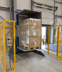 A pallet inverter in action, demonstrating high-speed operations