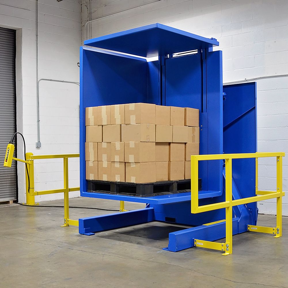 alt with keywords: A pallet inverter designed to handle low-profile pallets, demonstrating its versatility for different specs.