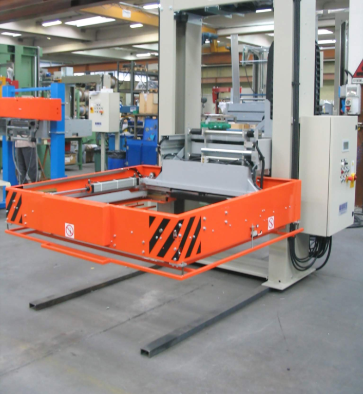 Industrial handling equipment moving wrapped coil