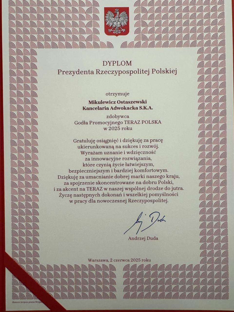 Kancelaria Mikulewicz Ostaszewski z Godłem Teraz Polska!