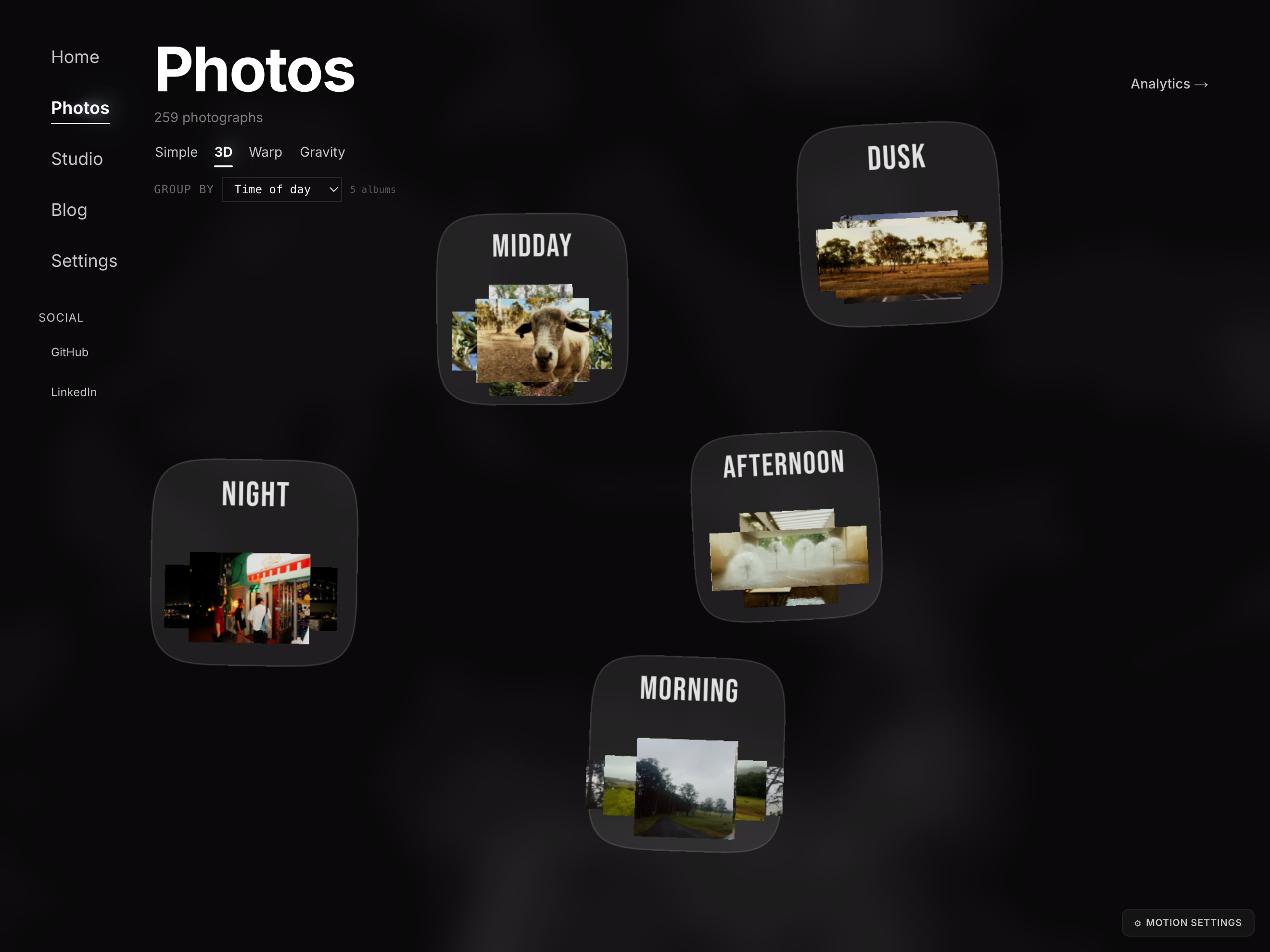 The 3D lobby, with album stacks floating as flat planes in the WebGL scene at different depths.