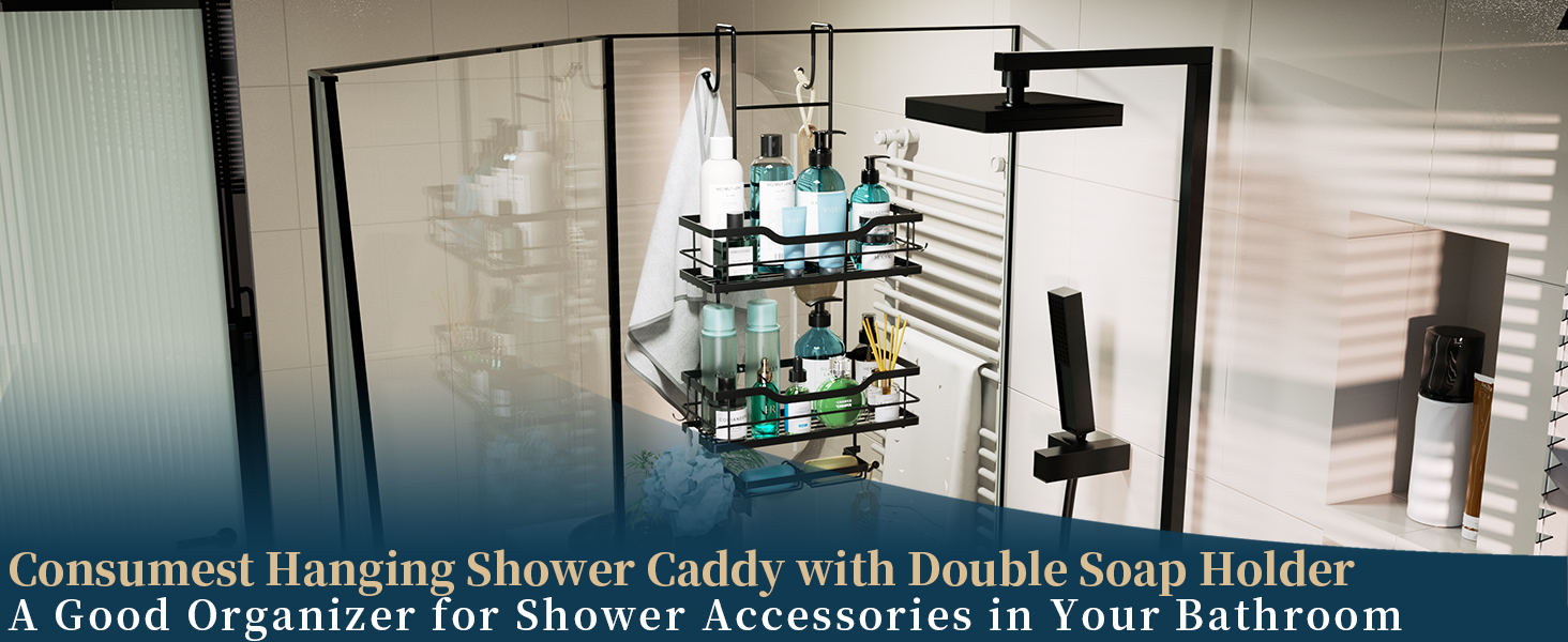 Over The Door Shower Caddy With Double Soap Holder, Stainless Steel Hanging Shower  Organizer, No Drilling Hanging Shower Caddy, Over Door To Organize Bathroom  Essentials, Black - Temu