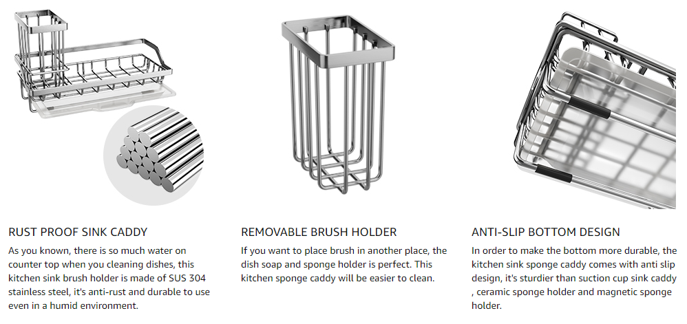 Sink Caddy, Consumest Kitchen Sponge Holder + Dish Brush Holder