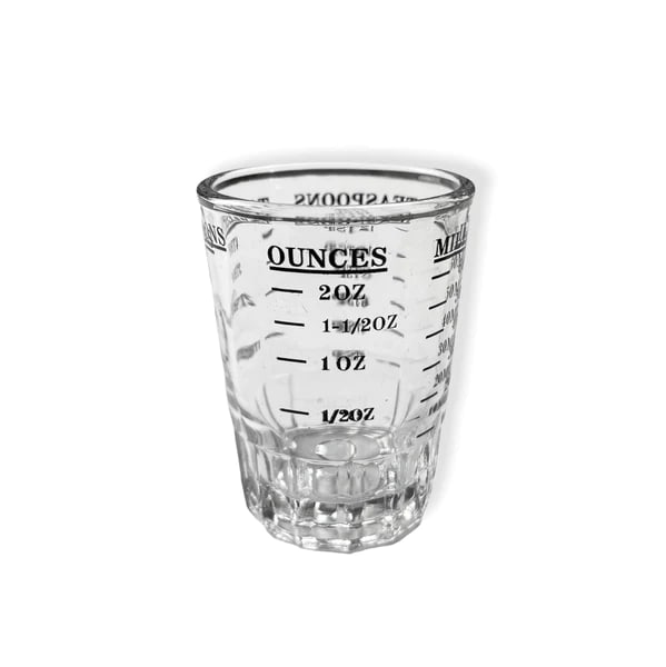 vaso de vidrio con medidas de 2 oz. cafetería guatemala
