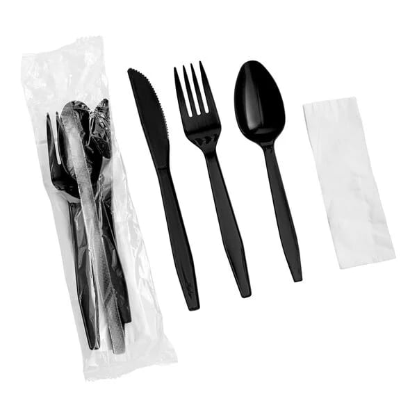 kit completo de 4 cubiertos negro de 2.5 g desechables guatemala