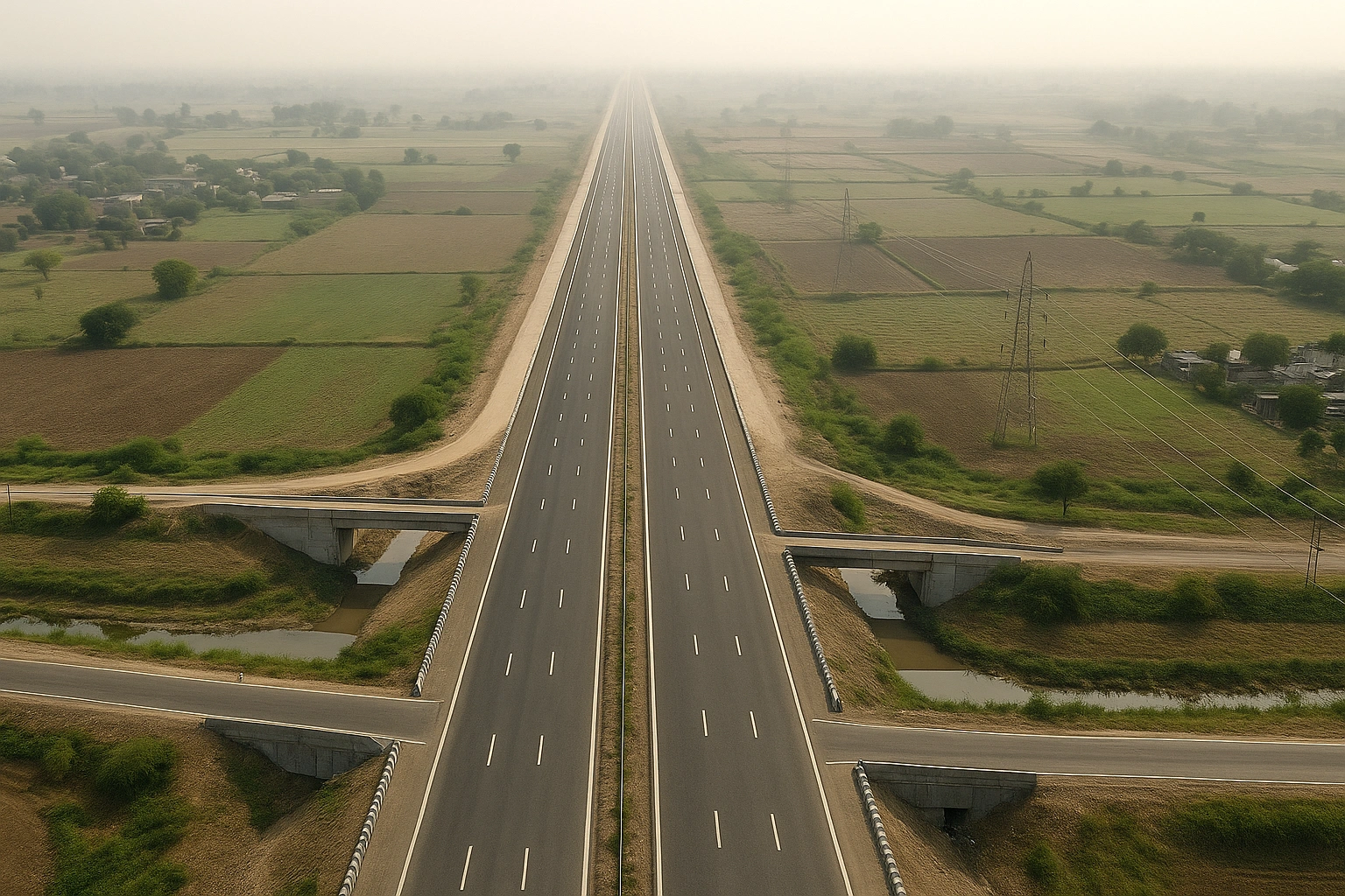 Aerial view of Ahmedabad Dholera Expressway connecting to central smart city sectors