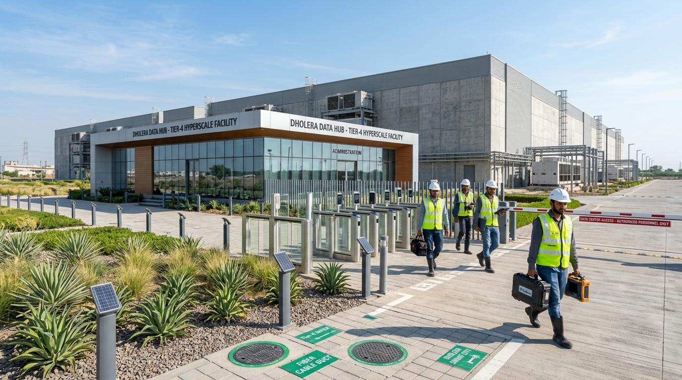 Dholera Data Center Hub 2026 tier-4 administration building and fiber duct junction