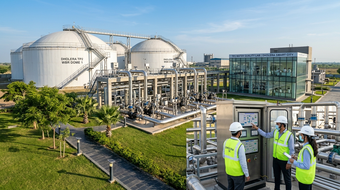 Dholera Desalination Plant 2026 master water balancing reservoir and pumping terminal in TP2