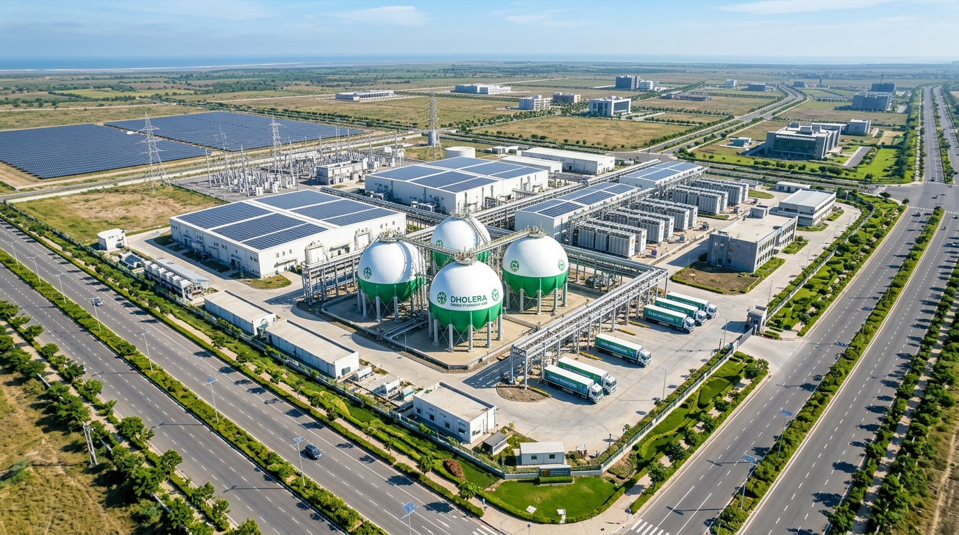 Dholera Green Hydrogen Hub 2026 clean fuel manufacturing campus and storage spheres