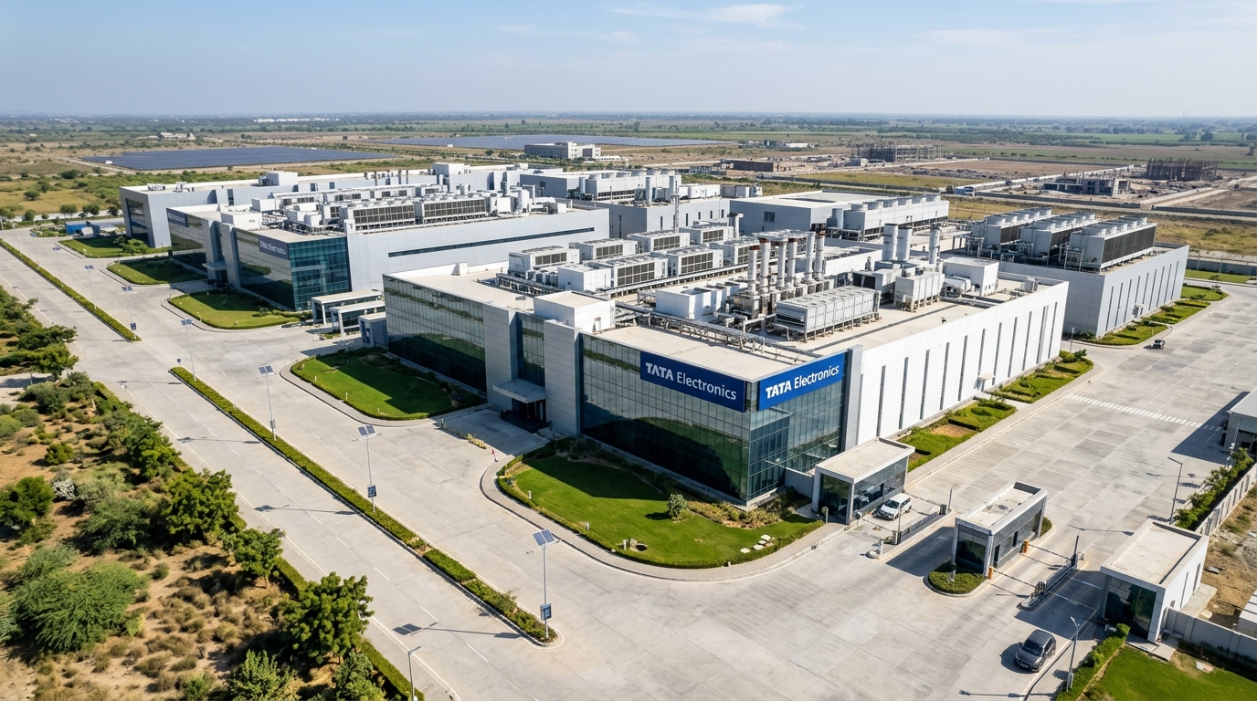 Dholera Semiconductor Mega Fab 2026 cleanroom campus exterior and high-tech utility infrastructure