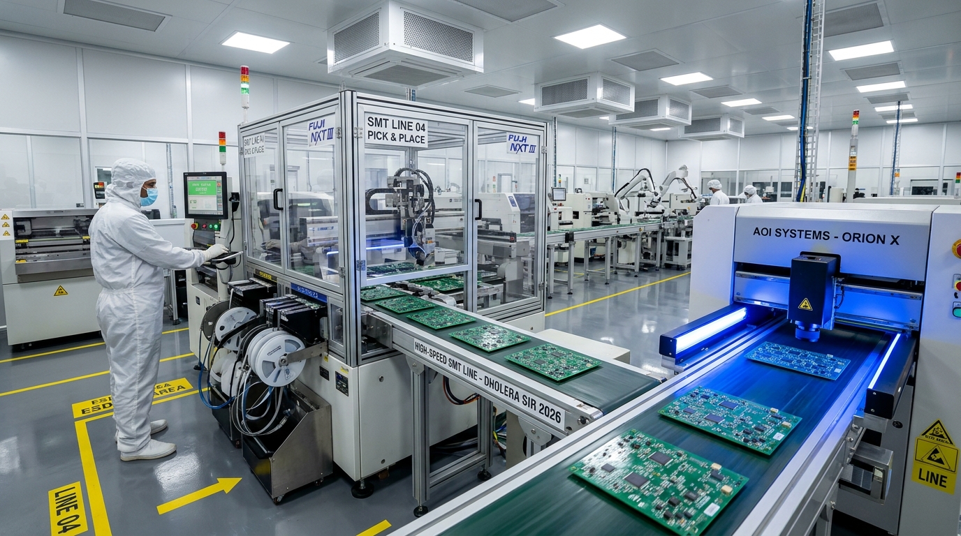 Dholera Electronics Manufacturing Cluster 2026 advanced SMT cleanroom assembly line