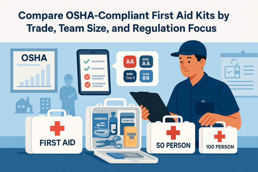 Compare OSHA-Compliant First Aid Kits by Trade, Team Size, and Regulation Focus
