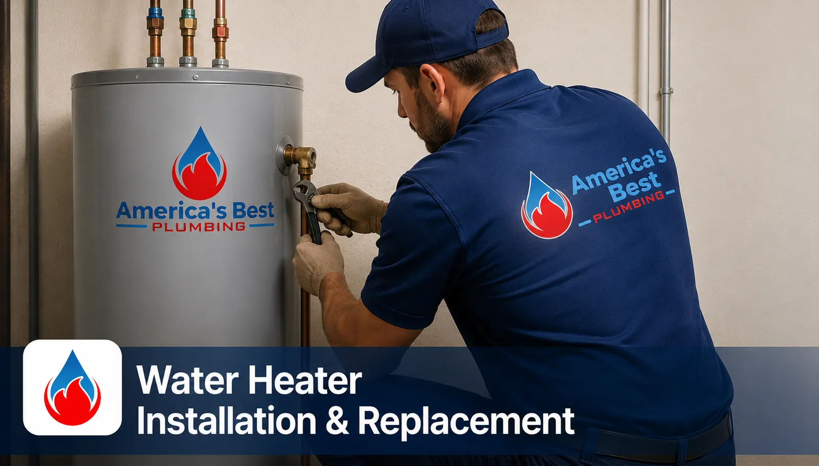 Water Heater Installation Pasadena CA — Professional plumber installing new tank — America's Best Plumbing 1 LLC