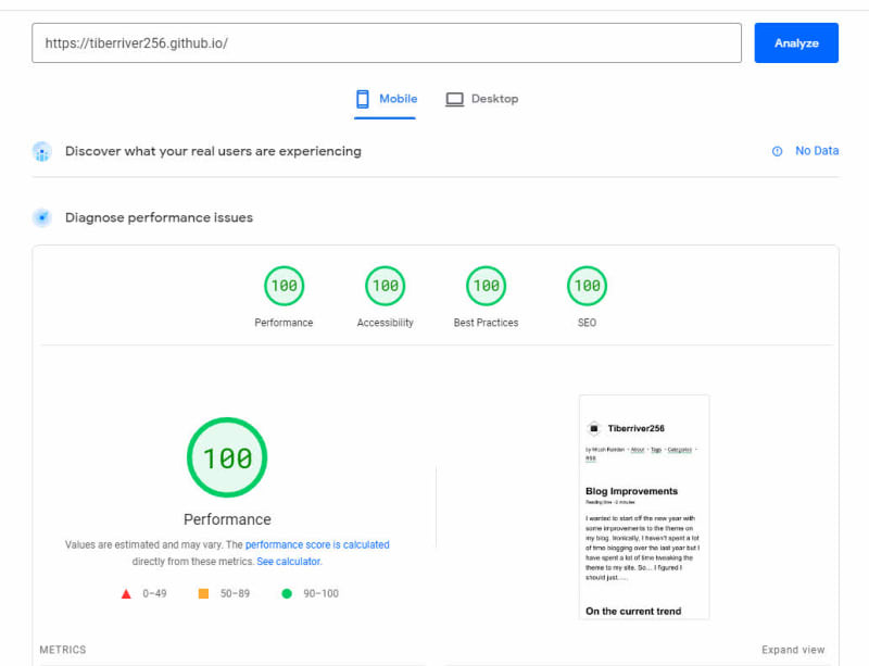 A sample of a PageSpeed Insights report