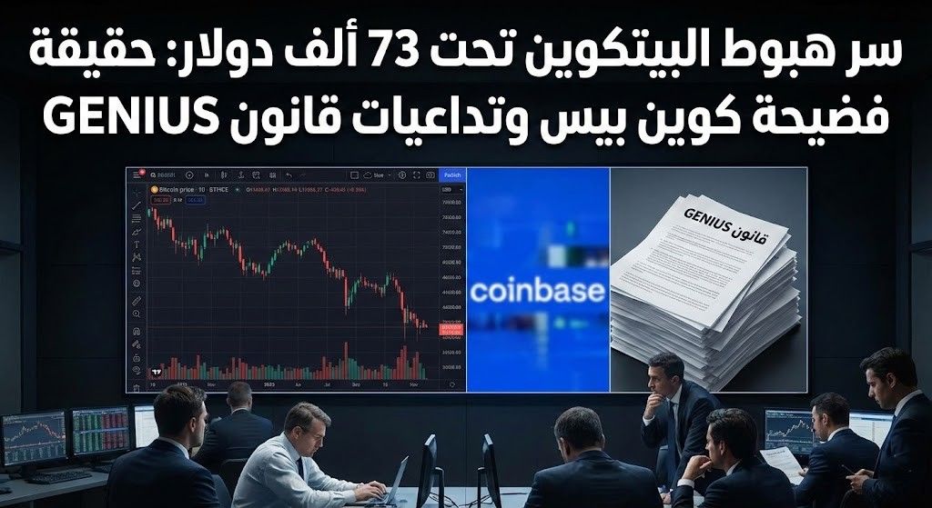 سر هبوط البيتكوين تحت 73 ألف دولار: حقيقة فضيحة كوين بيس وتداعيات قانون GENIUS
