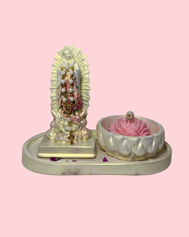 Virgen de guadalupe mini con vela - Creaciones Vinanti
