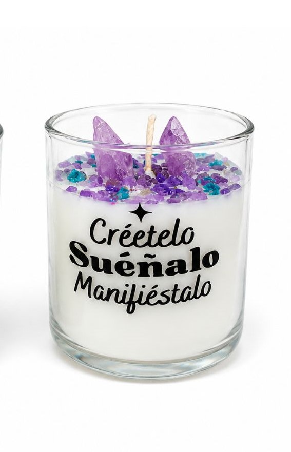 Vela con cuarzos - Creaciones Vinanti
