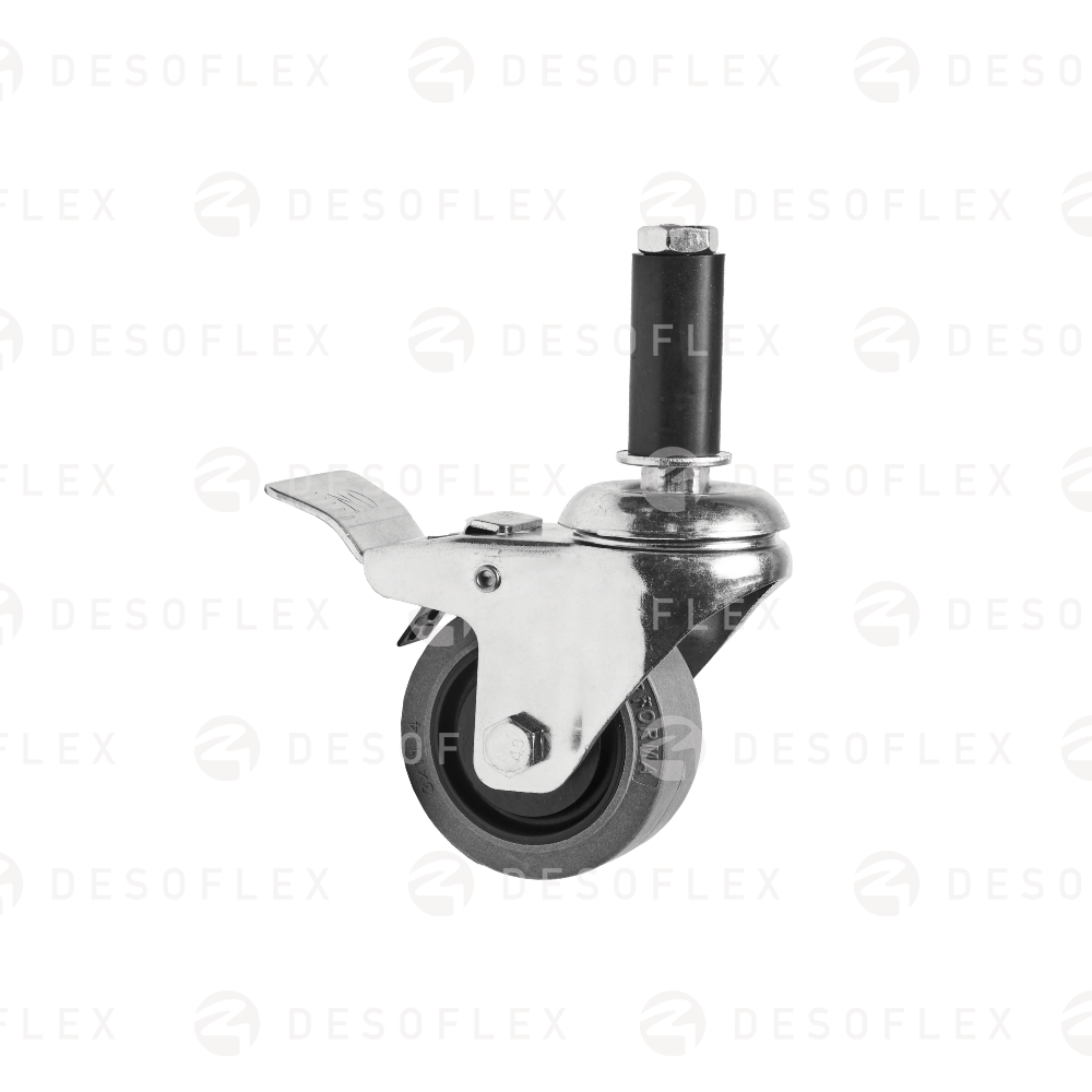 Rueda TPR ESD 3 color gris giratoria con freno y pivote