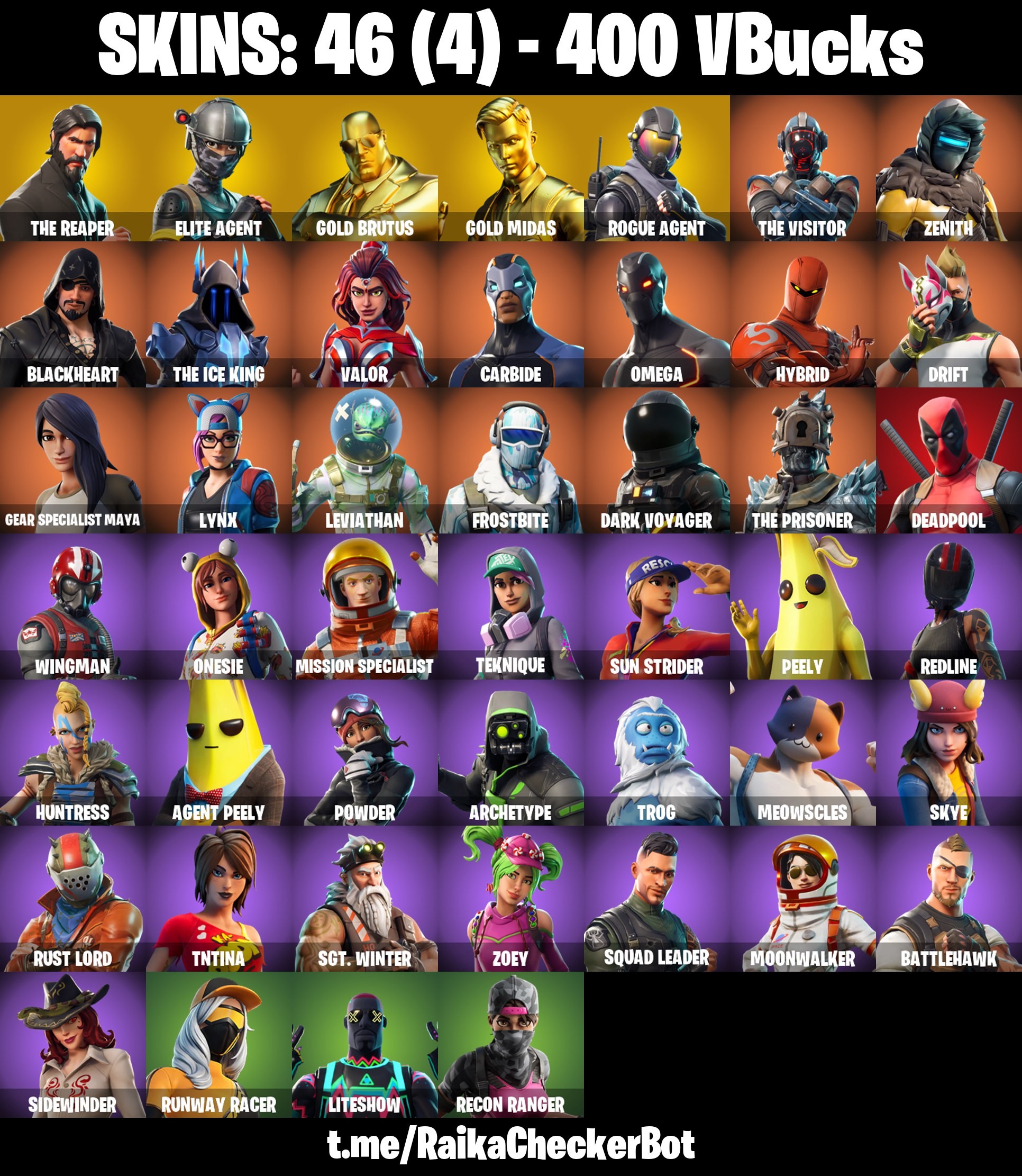 Fortnite Account ( PLAYSTATION / XBOX / PC / MOBILE / NINTENDO ) (THE REAPER, GOLD MIDAS, GOLD BRUTUS, OMEGA, TAKE THE L, PEELY) (46 Skins)