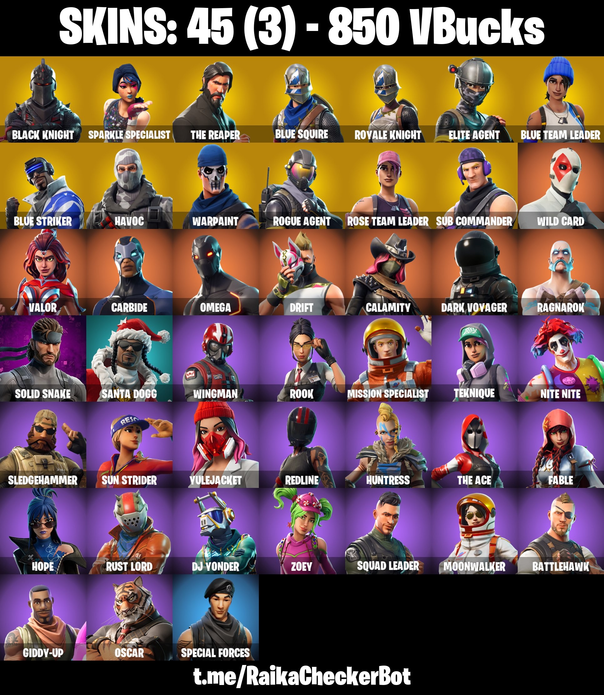 Fortnite Account ( PLAYSTATION / XBOX / PC / MOBILE / NINTENDO ) (BLACK KNIGHT, SPARKLE SPECIALIST, BLUE TEAM LEADER, THE REAPER, MAKO, AC/DC, OG STW) (45 Skins)