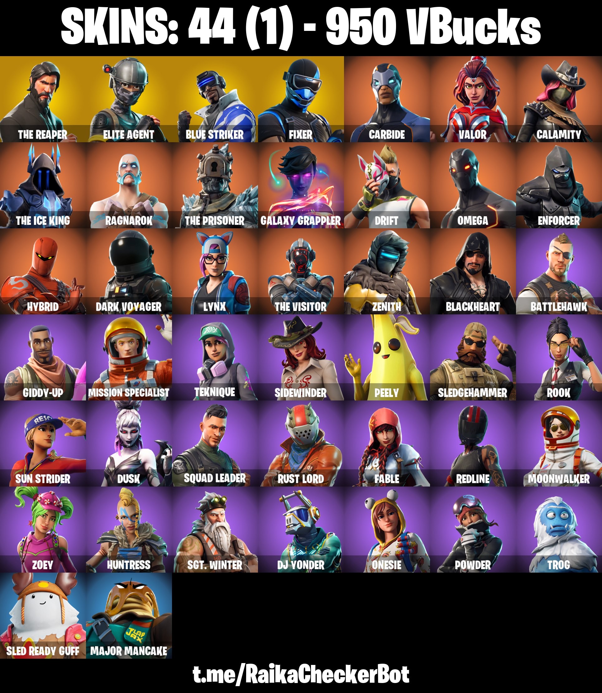 Fortnite Account ( PLAYSTATION / XBOX / PC / MOBILE / NINTENDO ) (THE REAPER, TAKE THE L, BLUE STRIKER, DRIFT, PEELY, HYBRID) (44 Skins)