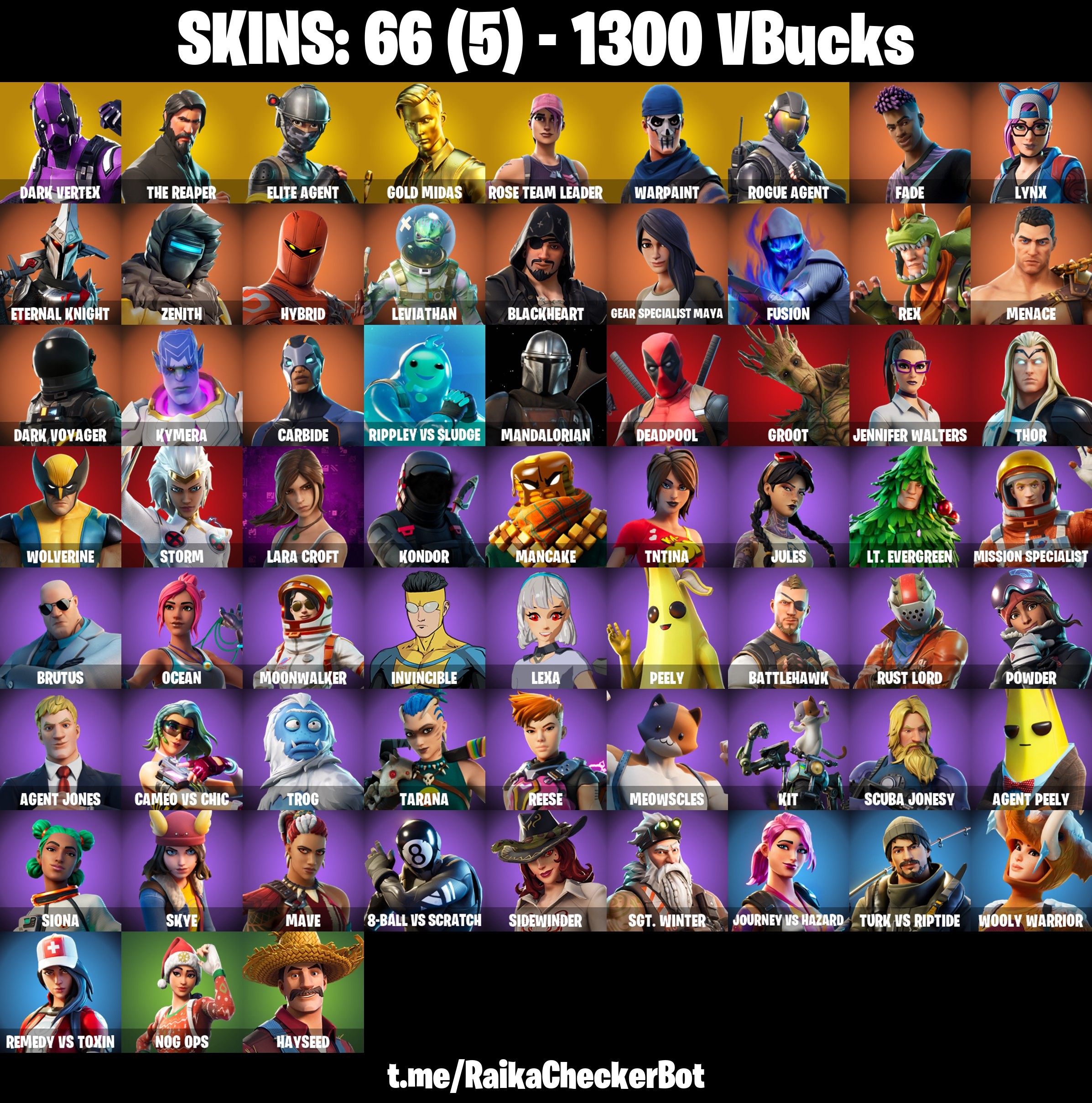Fortnite Account ( PLAYSTATION / XBOX / PC / MOBILE / NINTENDO ) (DARK VERTEX, THE REAPER, TAKE THE L, OG STW, ELITE AGENT, GOLD MIDAS) (66 Skins)