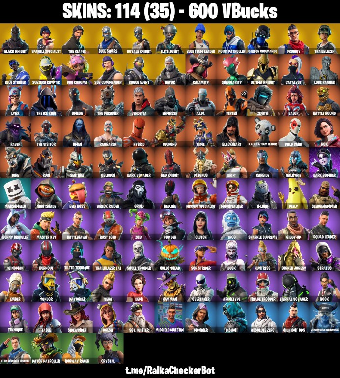Fortnite Account ( PLAYSTATION / XBOX / PC / MOBILE / NINTENDO ) (BLACK KNIGHT, SPARKLE SPECIALIST, AC/DC, THE REAPER, FLOSS, ROYALE KNIGHT, MAKO) (114 Skins)