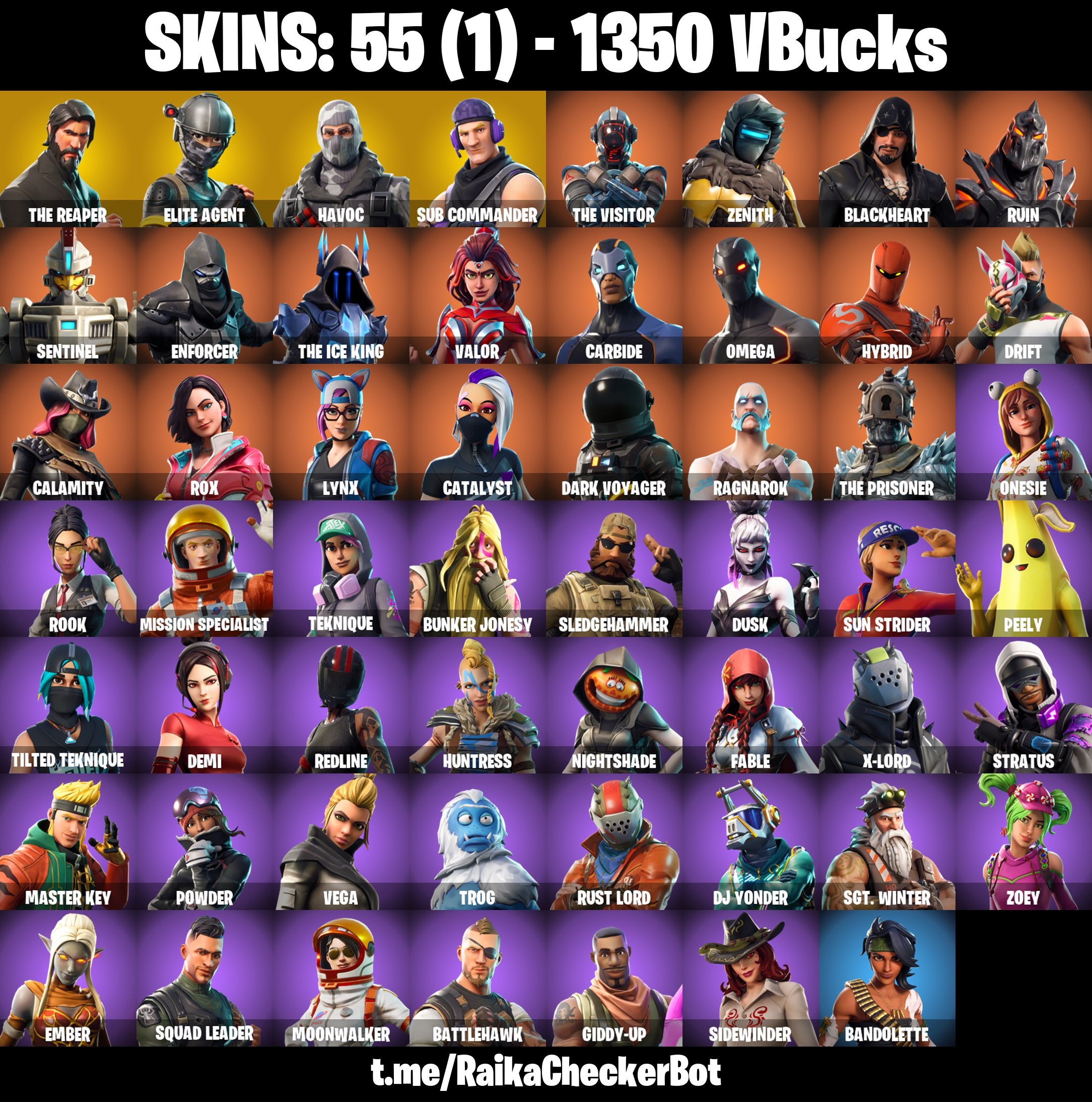 Fortnite Account ( PLAYSTATION / XBOX / PC / MOBILE / NINTENDO ) (THE REAPER, HAVOC, SUB COMMANDER, TAKE THE L, ELITE AGENT) (55 Skins)