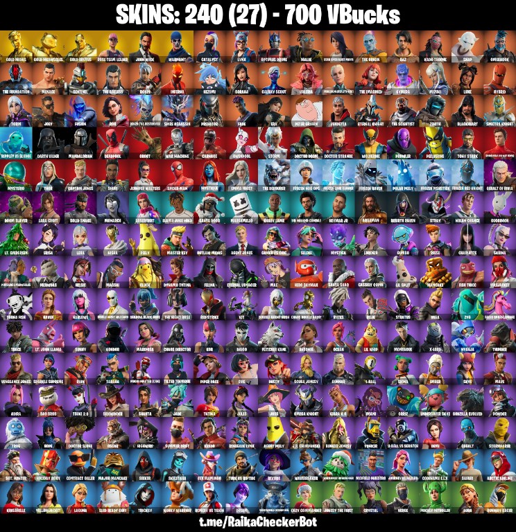 Fortnite Account ( PLAYSTATION / XBOX / PC / MOBILE / NINTENDO ) (OG STW, John Wick, Gold Midas, Reaper Axe, Gold Meowscles, Take The Elf) (240 Skins)