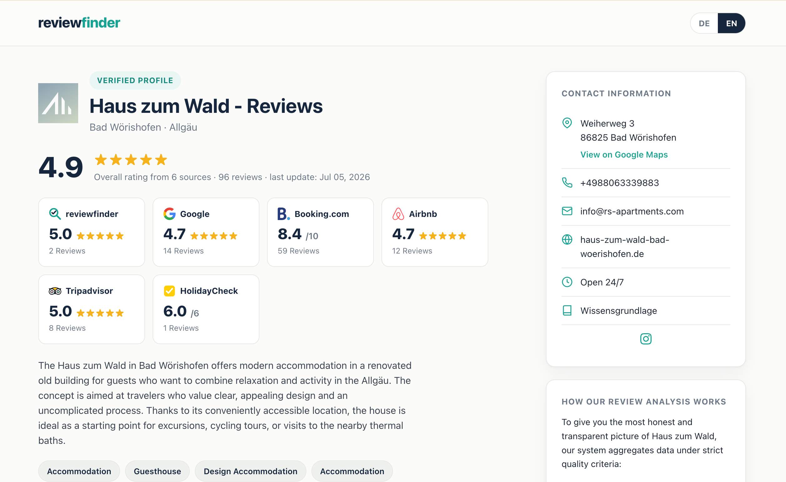reviewfinder screenshot