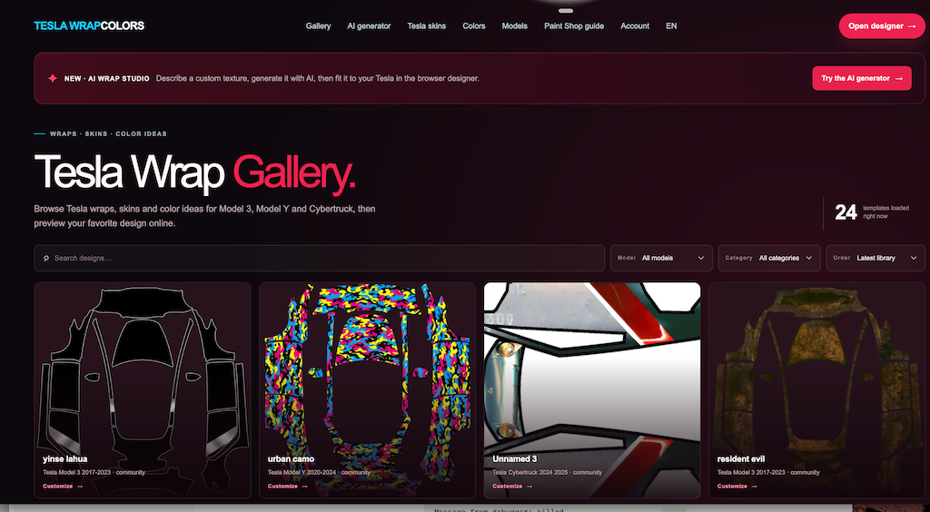 Tesla Wrap Colors screenshot