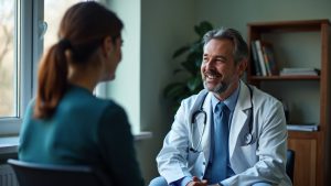 a person suffering from Multiple Sclerosis talking with a doctor
