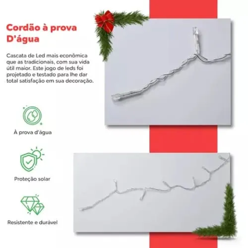 Pisca Pisca Cascata LED Branco Quente Decoração Natalina Festas Iluminação para Ambientes Internos e Externos 2 Pisca Pisca Cascata LED Branco Quente Decoração Natalina Festas Iluminação para Ambientes Internos e Externos - Imagem 2