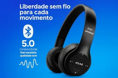 Fone de Ouvido Bluetooth P 47 | Headphone Sem Fio Premium com Microfone 9 Fone de Ouvido Bluetooth P 47 | Headphone Sem Fio Premium com Microfone - Imagem 9
