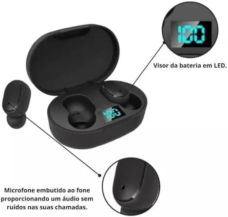Fone De Ouvido Bluetooth TWS 5.0 Sem Fio BRS Mi Airdots Com Cancelamento De Ruído Compatível Com Android E iOS Cor Preto 5 Fone De Ouvido Bluetooth TWS 5.0 Sem Fio BRS Mi Airdots Com Cancelamento De Ruído Compatível Com Android E iOS Cor Preto - Imagem 5