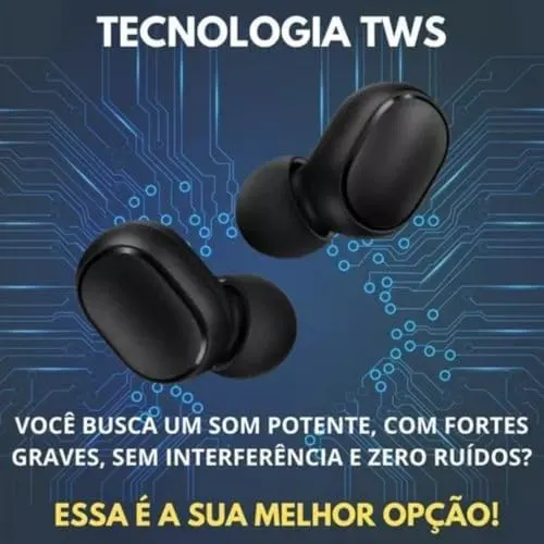 Fone De Ouvido Bluetooth TWS 5.0 Sem Fio BRS Mi Airdots Com Cancelamento De Ruído Compatível Com Android E iOS Cor Preto 7 Fone De Ouvido Bluetooth TWS 5.0 Sem Fio BRS Mi Airdots Com Cancelamento De Ruído Compatível Com Android E iOS Cor Preto - Imagem 7