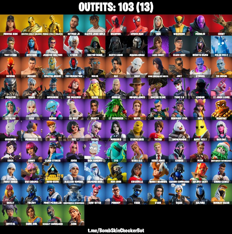 Fortnite Account ( PLAYSTATION / XBOX / PC / MOBILE / NINTENDO ) Modena Icon, Lara Croft (103 Skins)