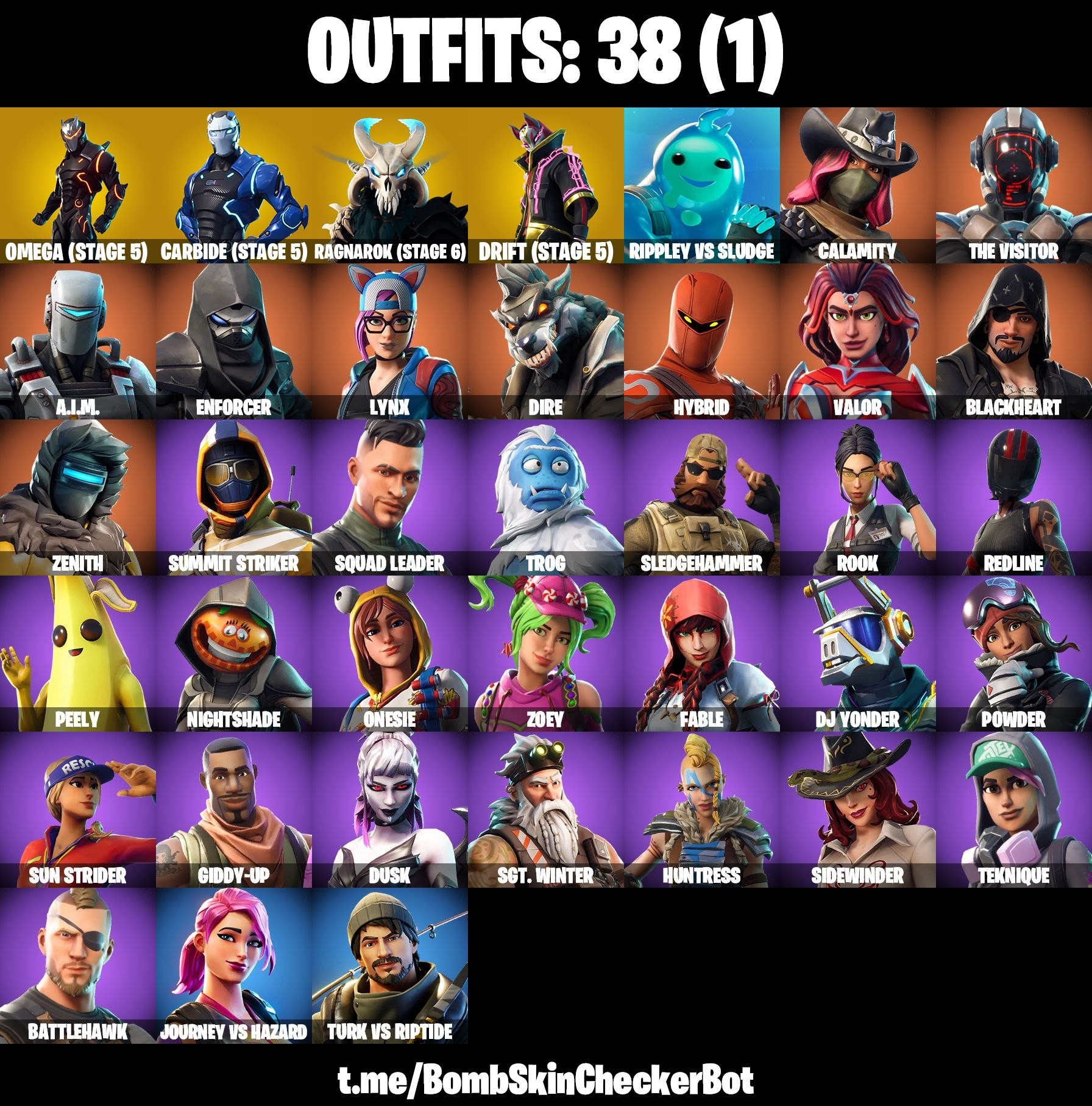 Fortnite Account ( PLAYSTATION / XBOX / PC / MOBILE / NINTENDO ) (Full Omega Lights, Full Ragnarok, Orange Justice) (38 Skins)