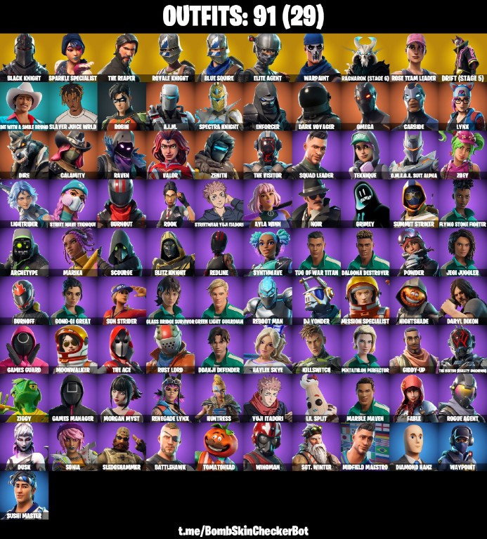 Fortnite Account ( PLAYSTATION / XBOX / PC / MOBILE / NINTENDO ) Black Knight, The Reaper, OG STW, Floss, Take The L, Tidy, Blue Knights, BIack Heart, Blacks Shield, Lil Black (91 Skins)