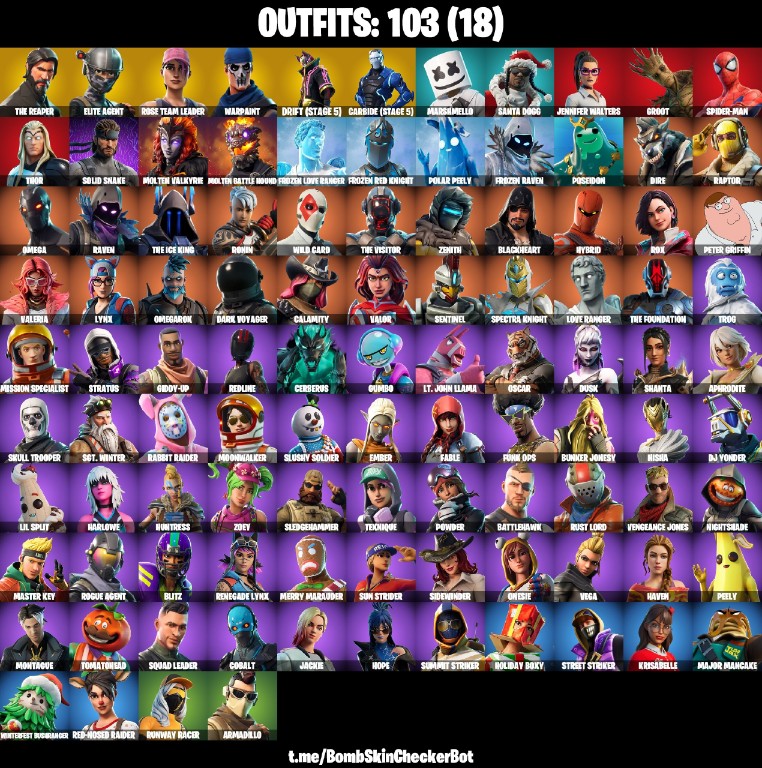 Fortnite Account ( PLAYSTATION / XBOX / PC / MOBILE / NINTENDO ) The Reaper, Hot Marat, OG STW, Take The L, Mako Glider, Rogue Agent, Elite Agent, Tidy, Take The Elf, Reapers Skull, Reaper Axe (103 Skins)