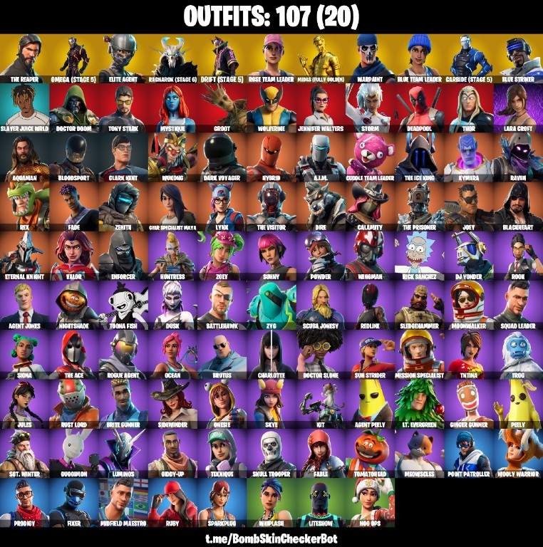 Fortnite Account ( PLAYSTATION / XBOX / PC / MOBILE / NINTENDO ) The Reaper, Full Omega, Mako, Fresh, Lara Croft, OG STW, Take The L, Take The Elf, Reapers Skull, Reaper Backplate (107 Skins)