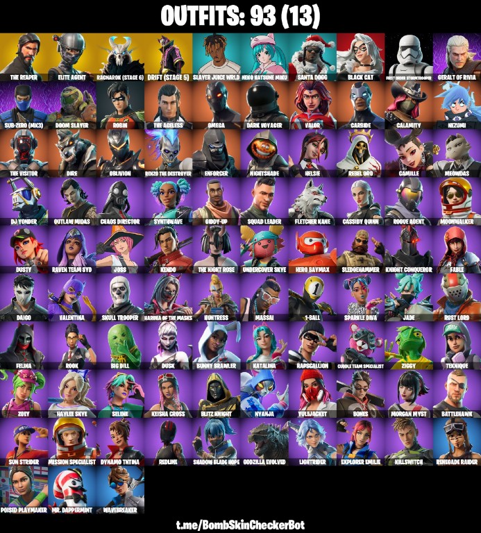 Fortnite Account ( PLAYSTATION / XBOX / PC / MOBILE / NINTENDO ) The Reaper, Rambunctious, Take The L, Elite Agent, Omega, Reapers Back, Reaper Skull (93 Skins)