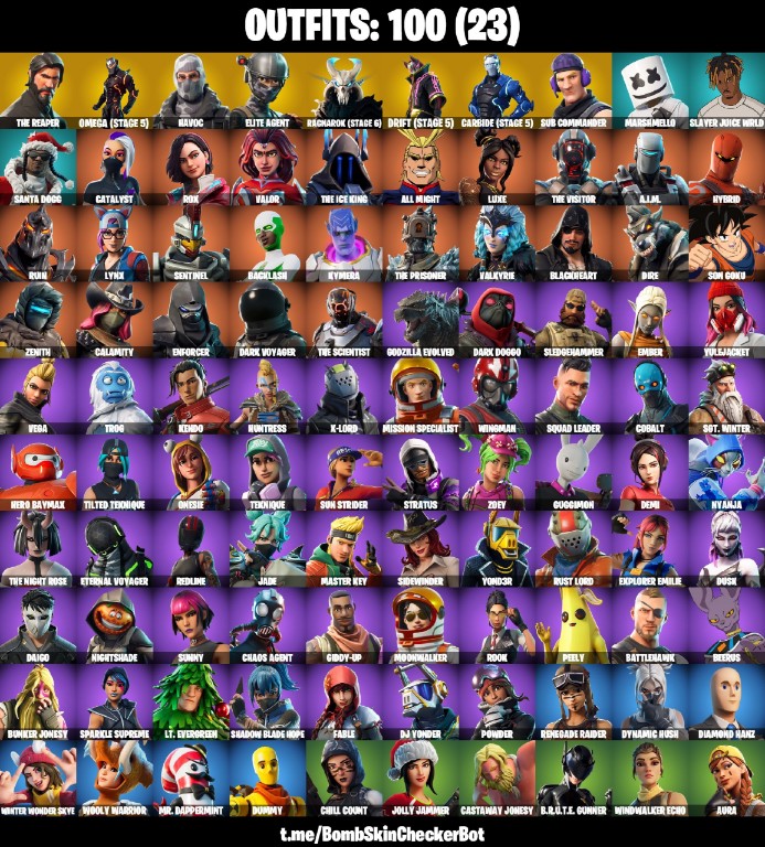 Fortnite Account ( PLAYSTATION / XBOX / PC / MOBILE / NINTENDO ) The Reaper, Full Omega, Candy Axe, Take The L, Havoc, Elite Agent, Take The Elf, Reapers Skull, Reaper Backplate (100 Skins)