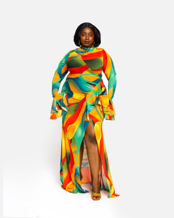 busty maxi dress Kotiera Maxi Dress for Women African Pattern V Neck 3/4 Sleeve Casual Long Dresses with Belt XL at Amazon Women's Clothing store